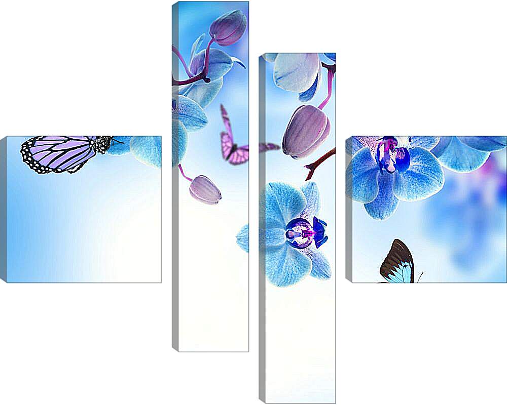 Модульная картина - Бабочки и голубые орхидеи