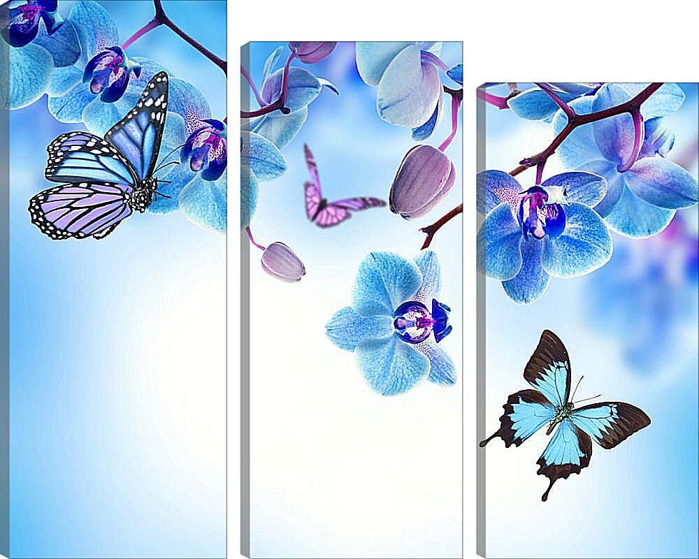 Модульная картина - Бабочки и голубые орхидеи