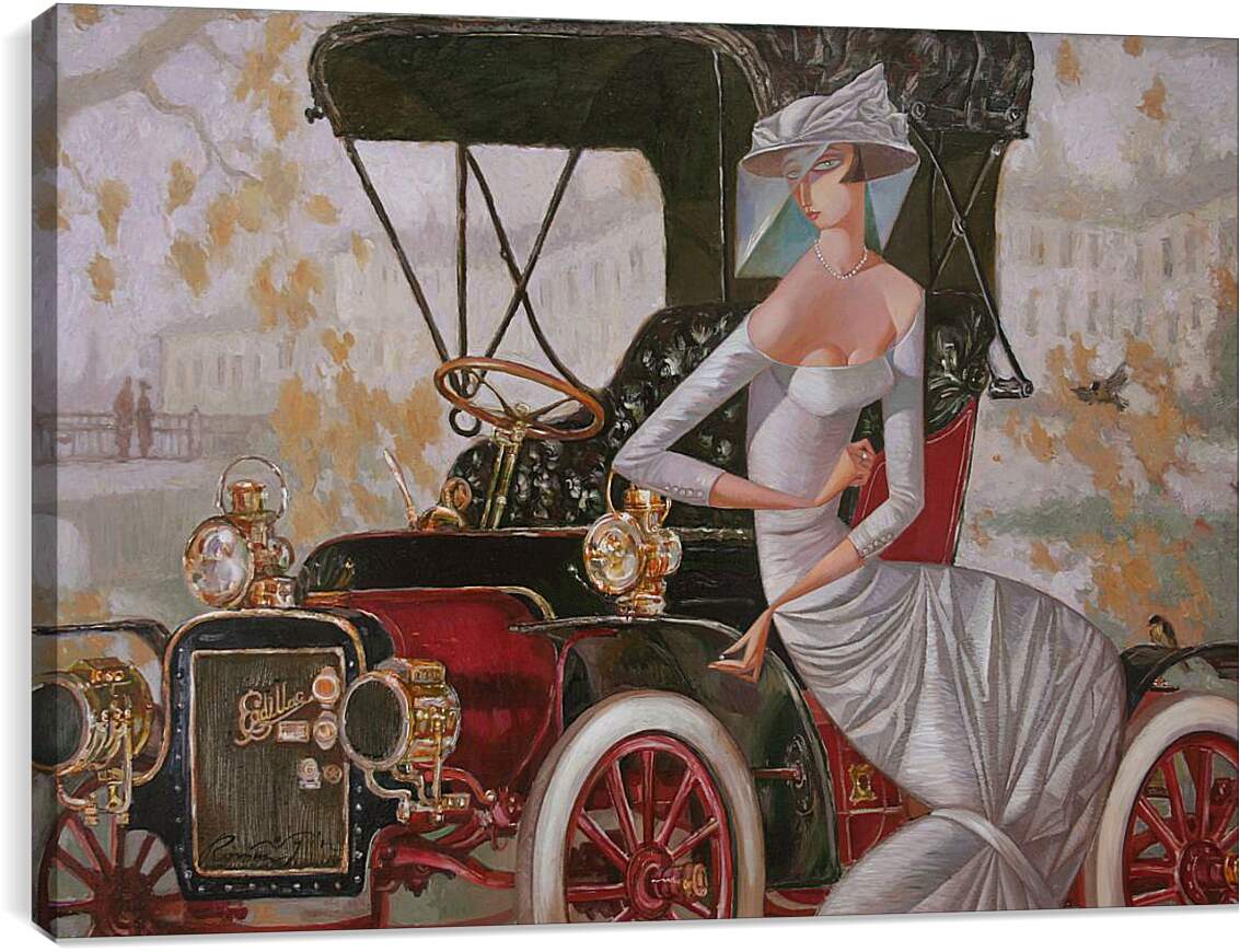 Постер и плакат - Девушка со старинным автомобилем
