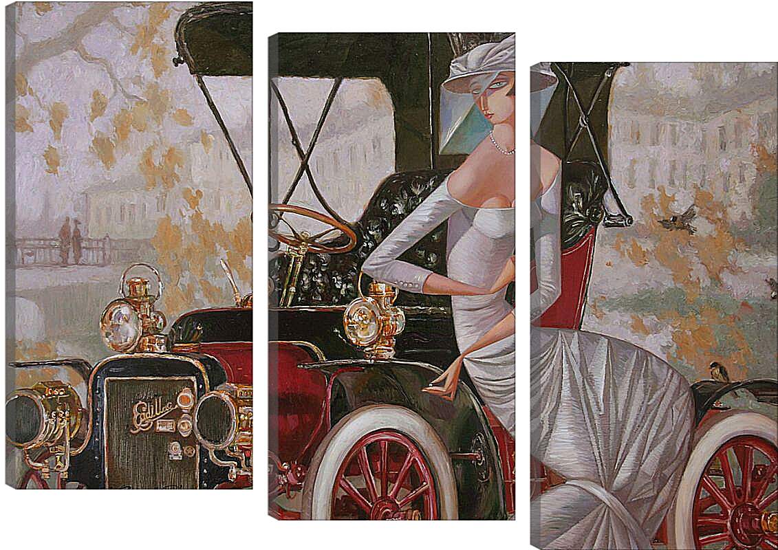 Модульная картина - Девушка со старинным автомобилем