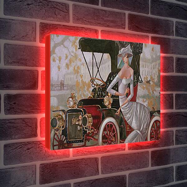 Лайтбокс световая панель - Девушка со старинным автомобилем