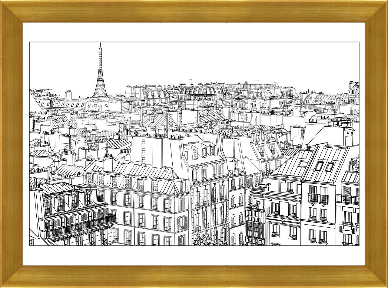 Картина в раме - Париж рисунок карандашом