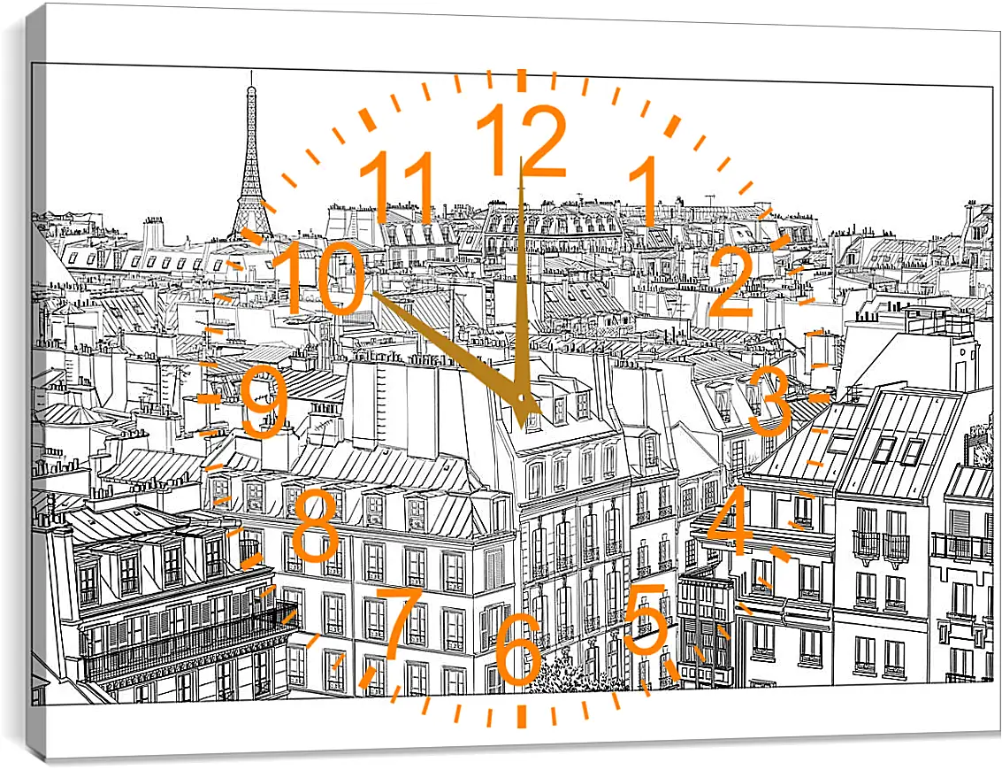 Часы картина - Париж рисунок карандашом