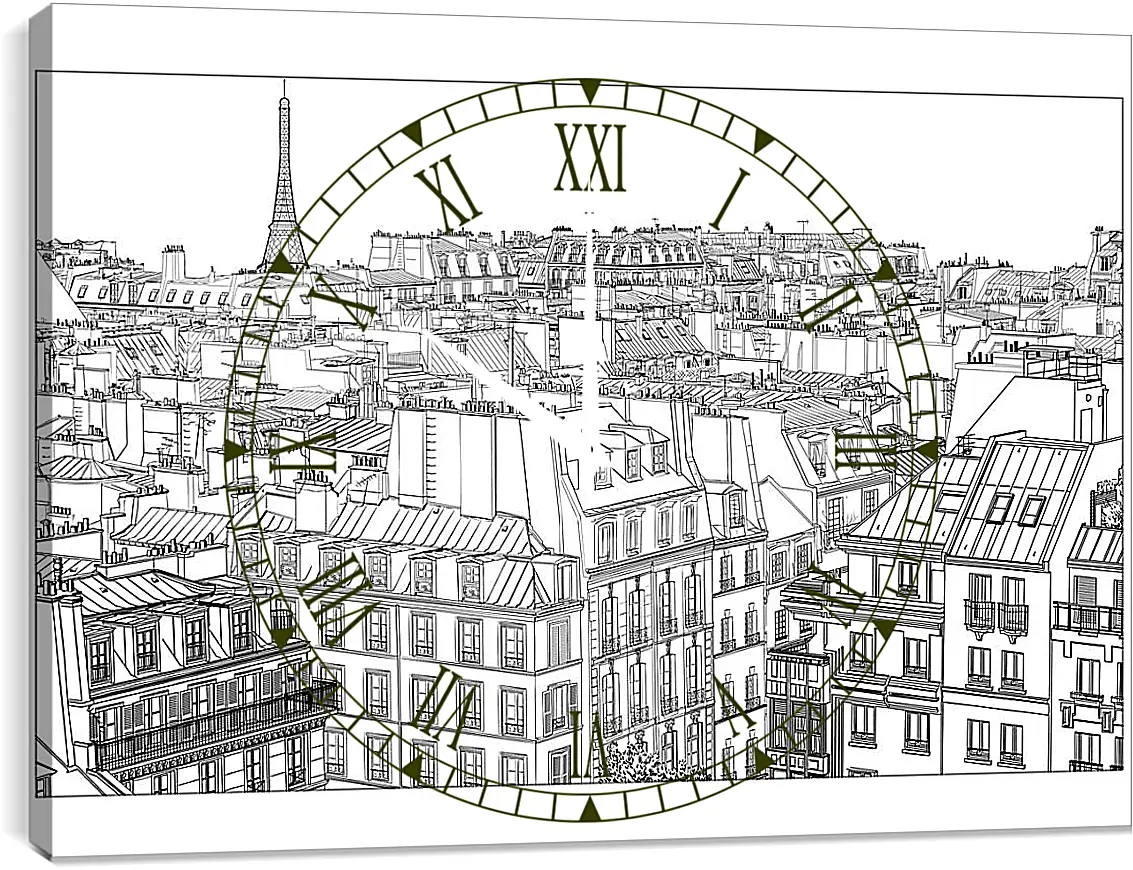 Часы картина - Париж рисунок карандашом