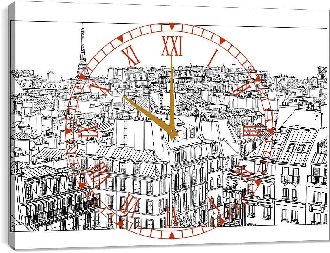 Часы картина - Париж рисунок карандашом