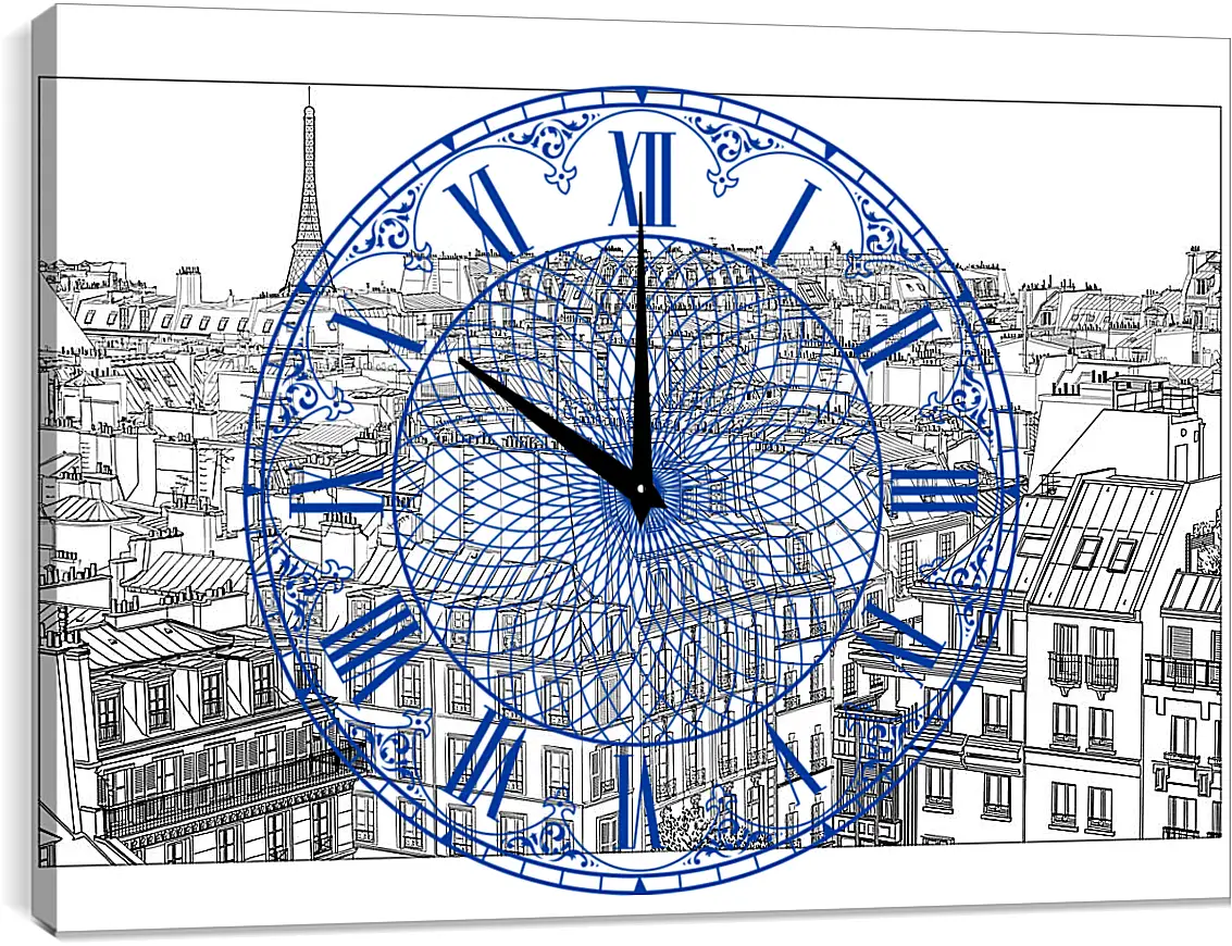 Часы картина - Париж рисунок карандашом