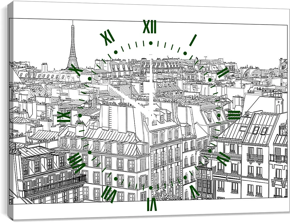 Часы картина - Париж рисунок карандашом