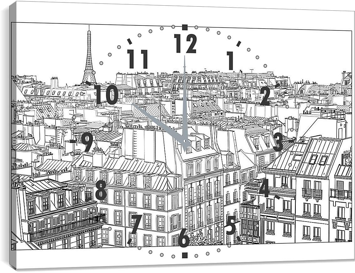 Часы картина - Париж рисунок карандашом