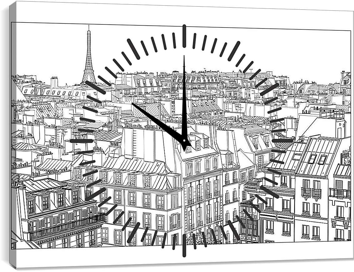 Часы картина - Париж рисунок карандашом