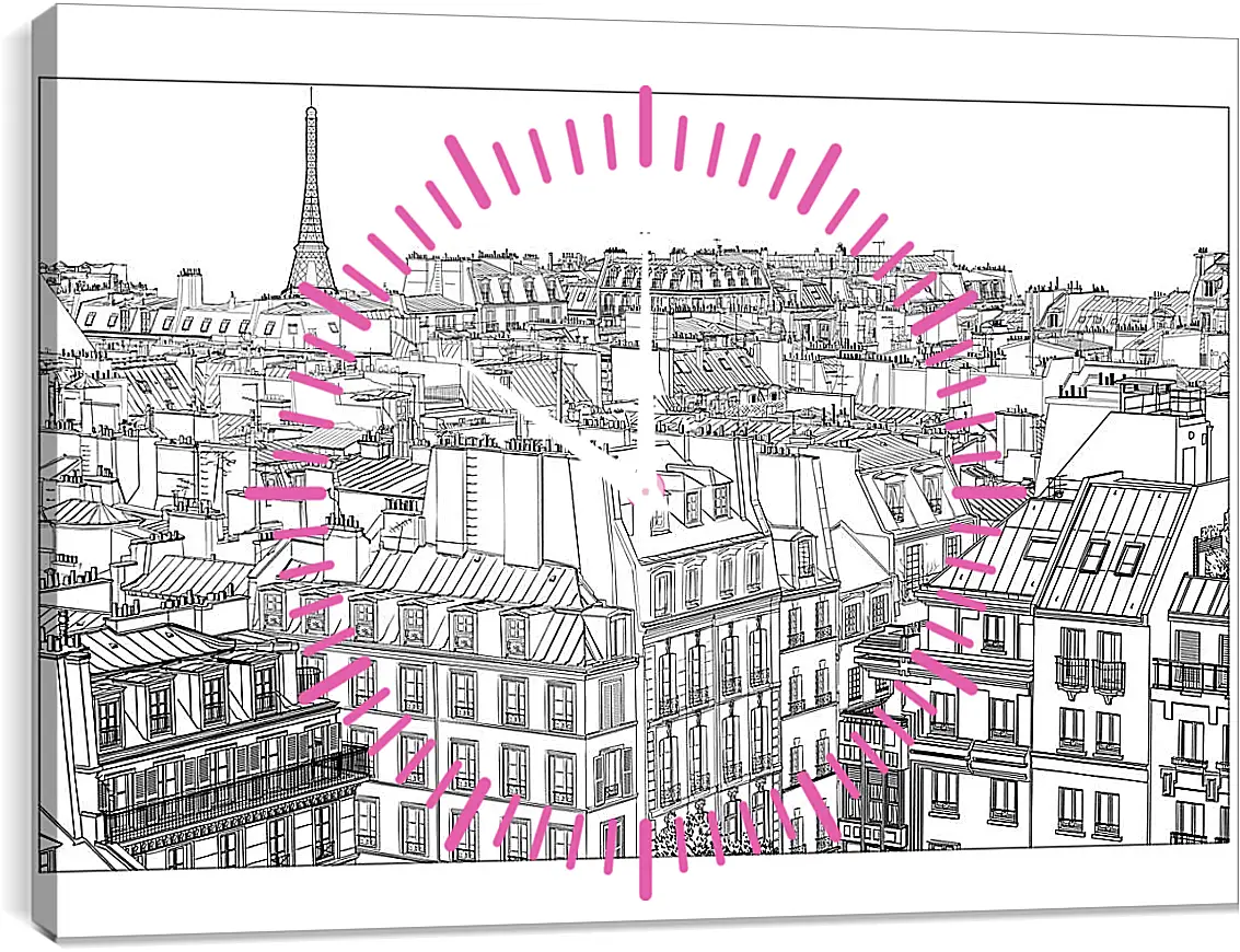Часы картина - Париж рисунок карандашом