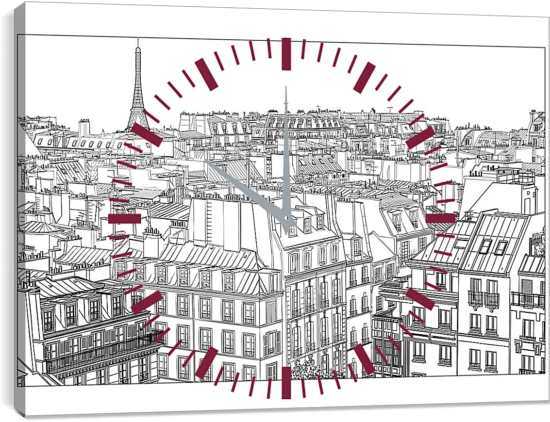 Часы картина - Париж рисунок карандашом