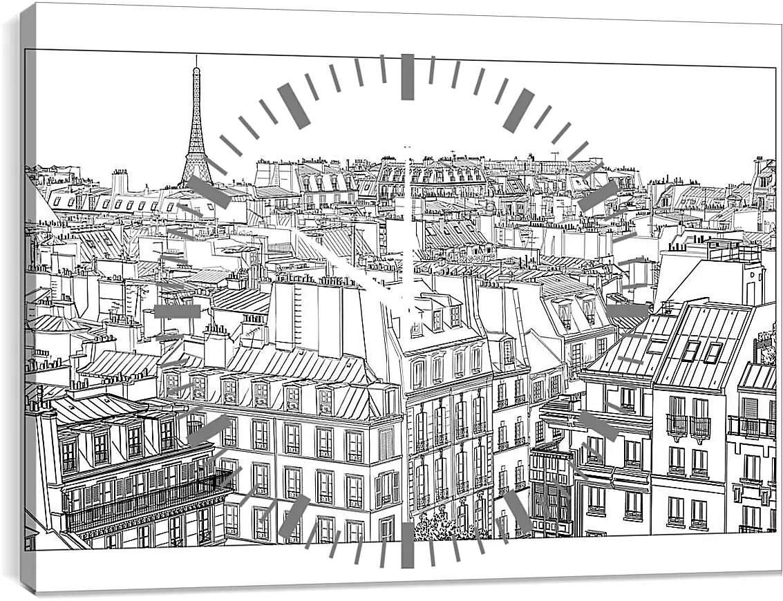 Часы картина - Париж рисунок карандашом