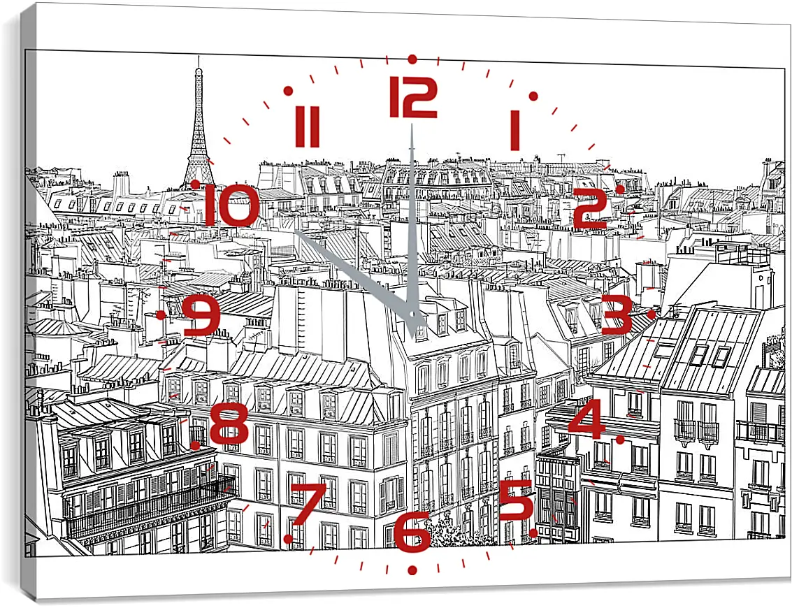 Часы картина - Париж рисунок карандашом