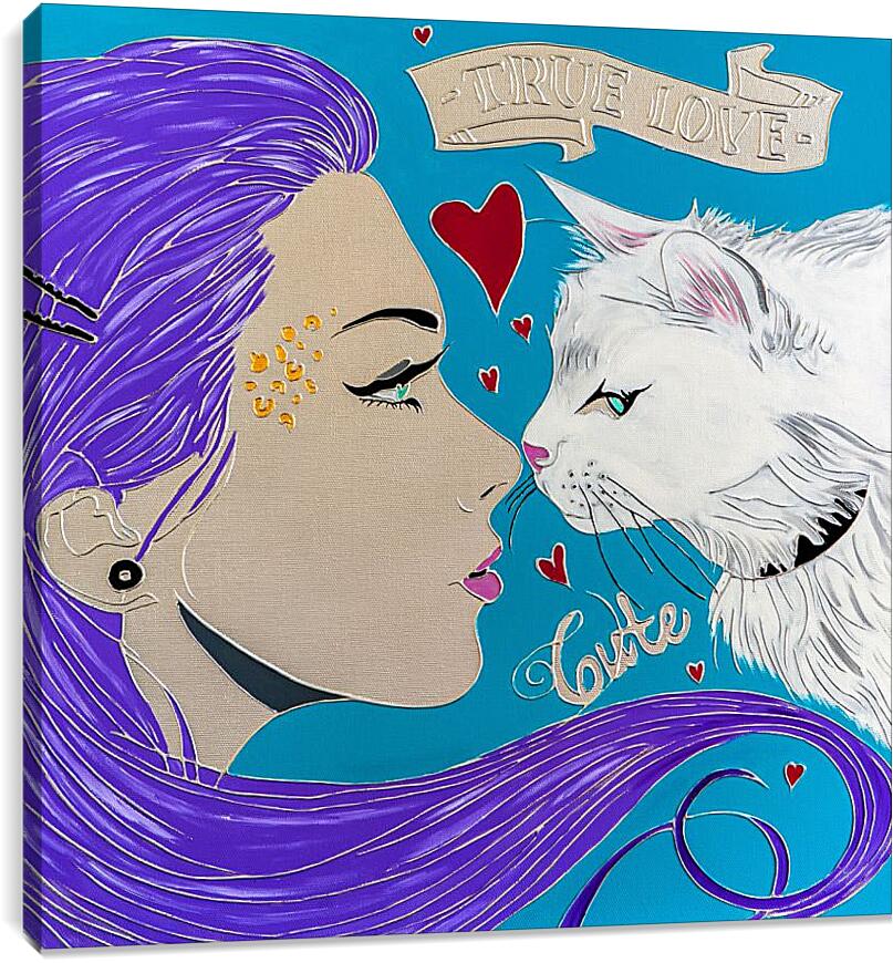 Постер и плакат - Девушка и кошка