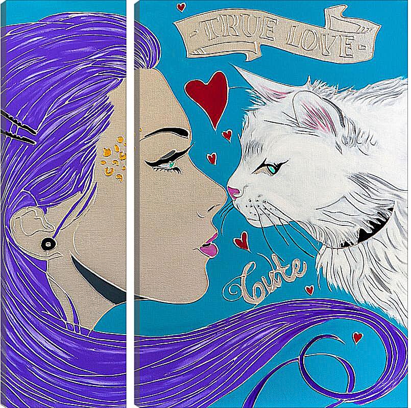 Модульная картина - Девушка и кошка