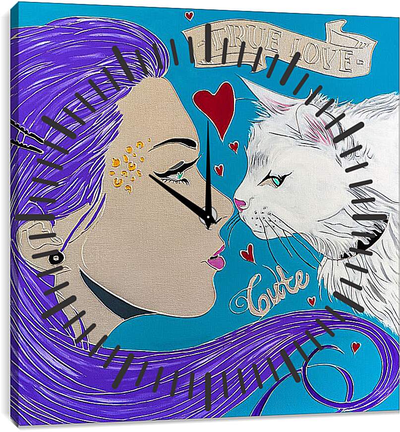 Часы картина - Девушка и кошка