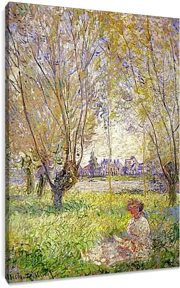 Постер и плакат - Woman sitting under willows. Клод Моне