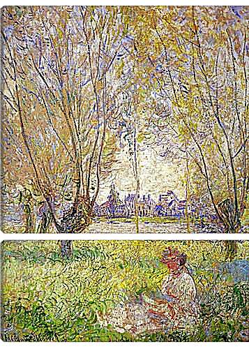 Модульная картина - Woman sitting under willows. Клод Моне