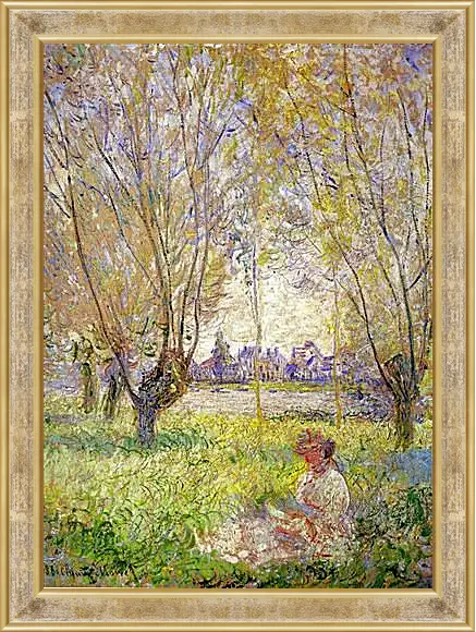 Картина в раме - Woman sitting under willows. Клод Моне