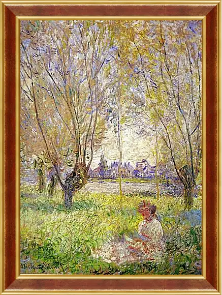 Картина в раме - Woman sitting under willows. Клод Моне