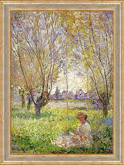 Картина в раме - Woman sitting under willows. Клод Моне