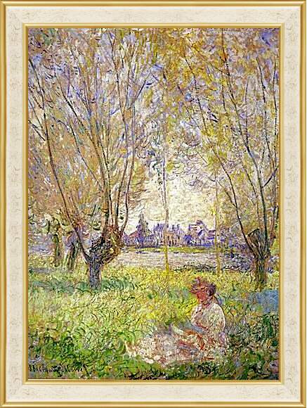 Картина в раме - Woman sitting under willows. Клод Моне