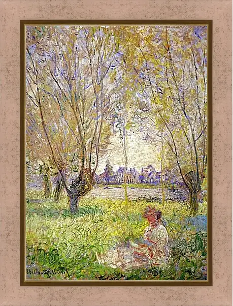 Картина в раме - Woman sitting under willows. Клод Моне