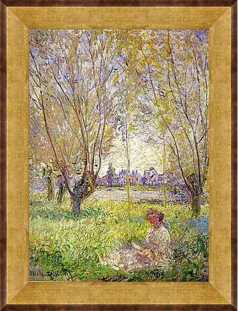 Картина в раме - Woman sitting under willows. Клод Моне