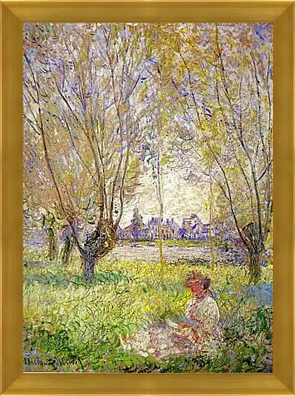 Картина в раме - Woman sitting under willows. Клод Моне