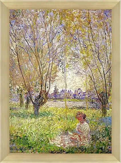 Картина в раме - Woman sitting under willows. Клод Моне