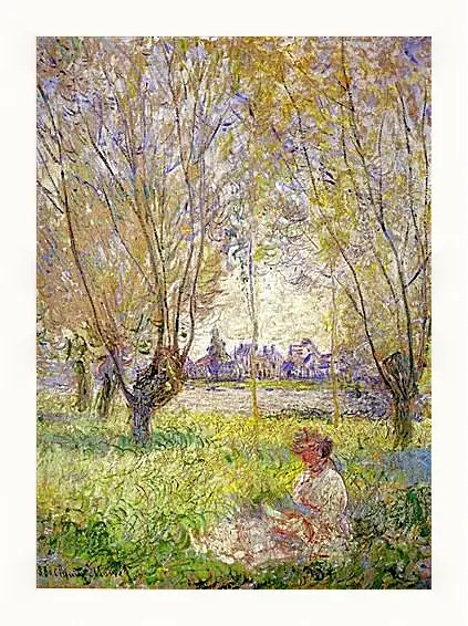 Картина в раме - Woman sitting under willows. Клод Моне