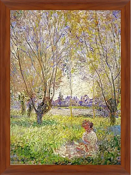 Картина в раме - Woman sitting under willows. Клод Моне