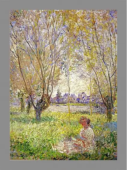 Картина в раме - Woman sitting under willows. Клод Моне