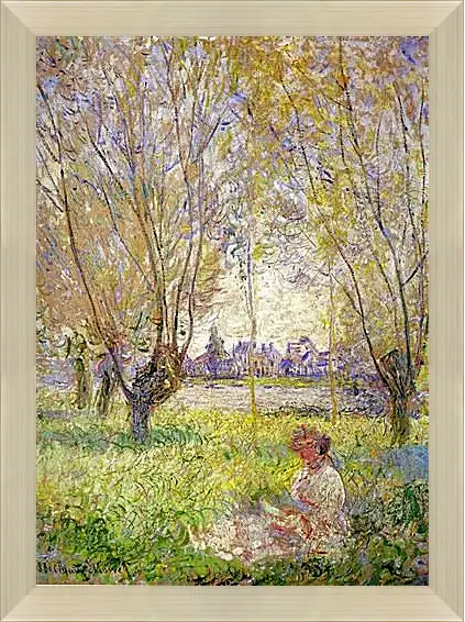 Картина в раме - Woman sitting under willows. Клод Моне