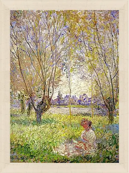 Картина в раме - Woman sitting under willows. Клод Моне