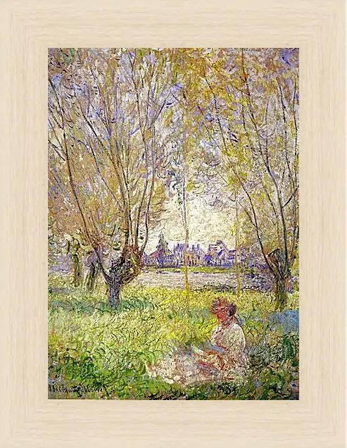 Картина в раме - Woman sitting under willows. Клод Моне