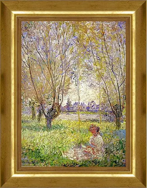 Картина в раме - Woman sitting under willows. Клод Моне