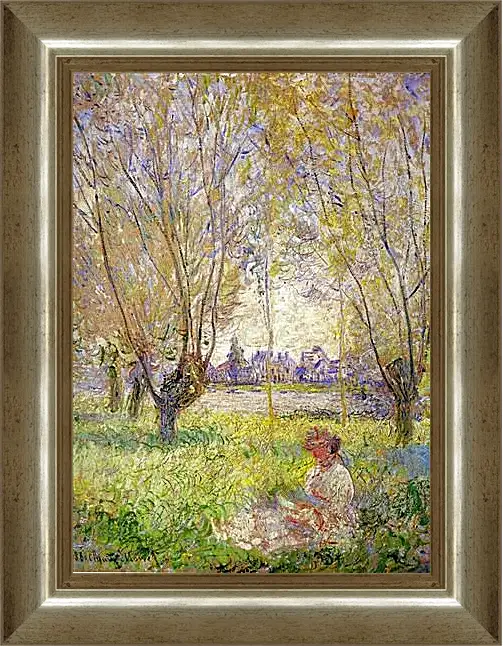 Картина в раме - Woman sitting under willows. Клод Моне