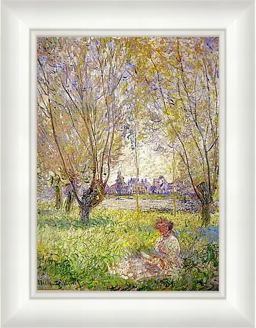 Картина в раме - Woman sitting under willows. Клод Моне