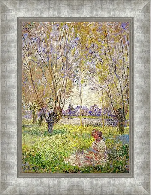 Картина в раме - Woman sitting under willows. Клод Моне