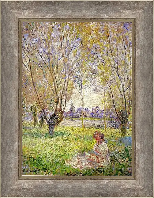 Картина в раме - Woman sitting under willows. Клод Моне