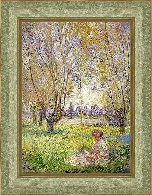 Картина в раме - Woman sitting under willows. Клод Моне