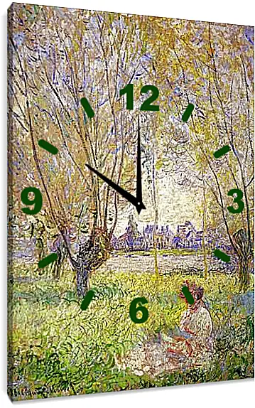 Часы картина - Woman sitting under willows. Клод Моне
