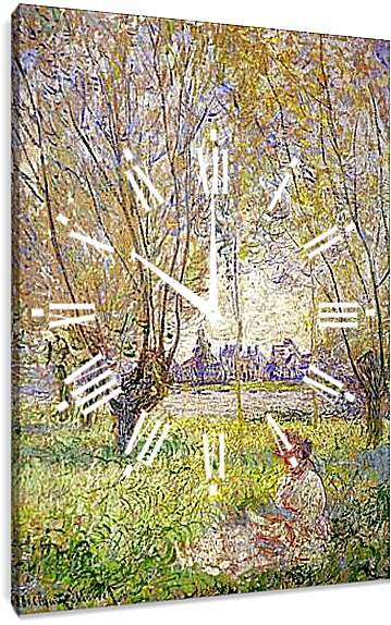 Часы картина - Woman sitting under willows. Клод Моне
