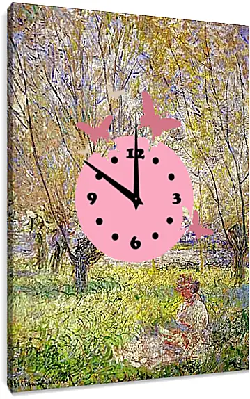 Часы картина - Woman sitting under willows. Клод Моне