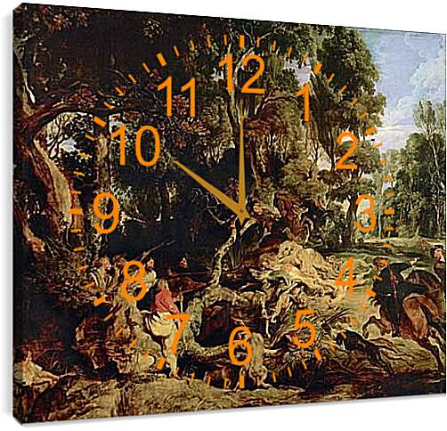 Часы картина - Boar Hunt. Питер Пауль Рубенс