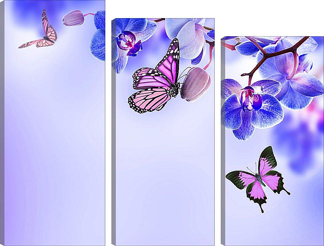 Модульная картина - Бабочки и синие орхидеи