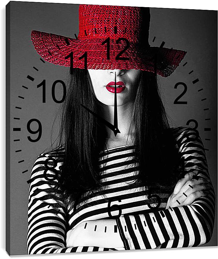 Часы картина - Красная шляпка