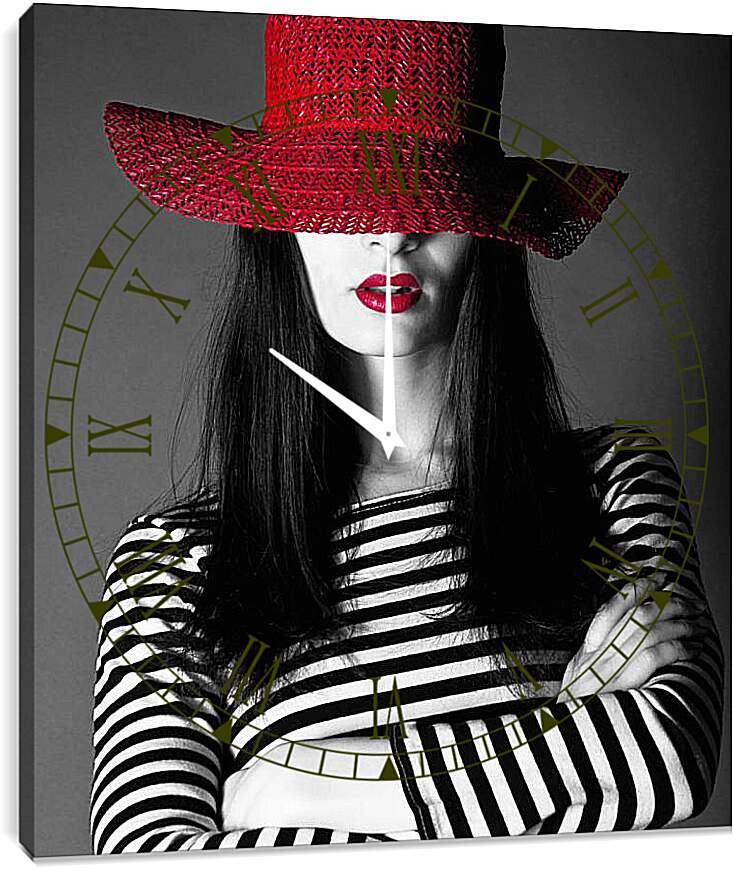 Часы картина - Красная шляпка