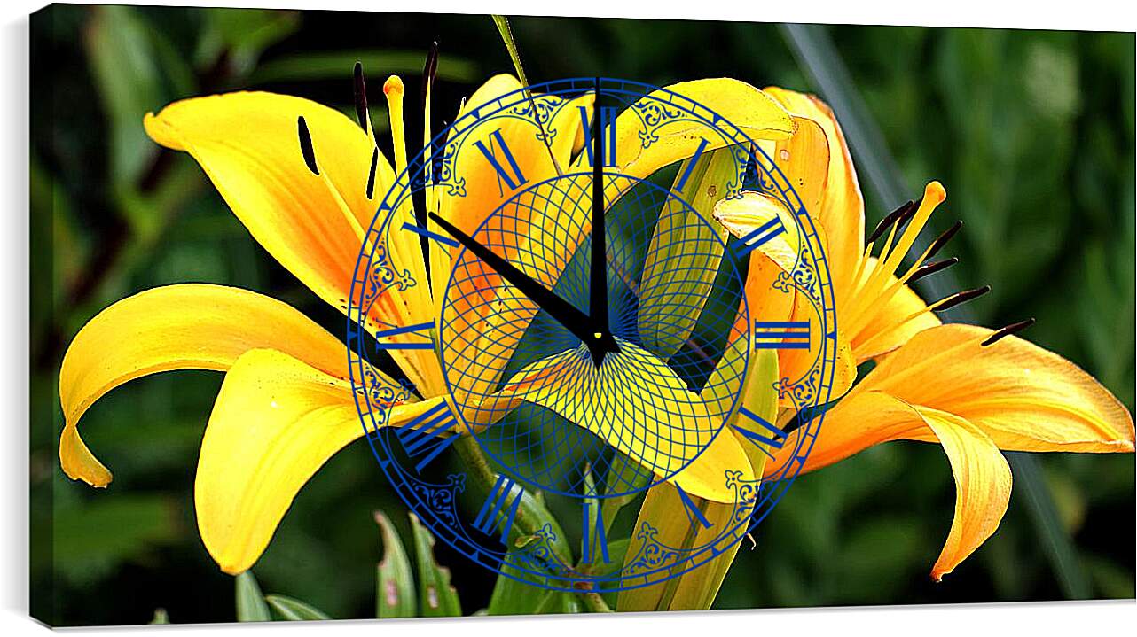 Часы картина - Желтые лилии